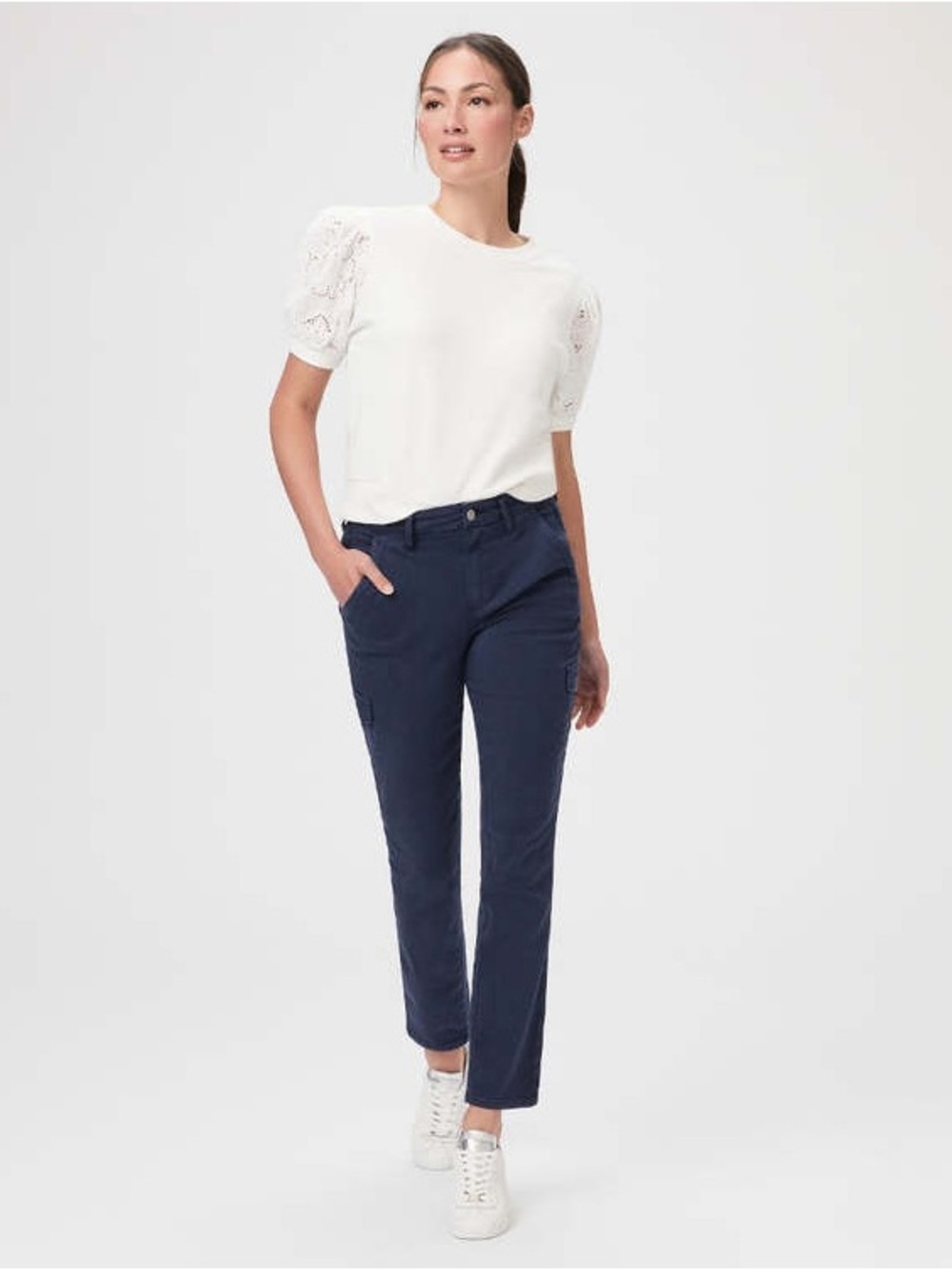 NWT PAIGE Jolie Cargo Pants Vintage Cosmic Navy High Rise Size 25